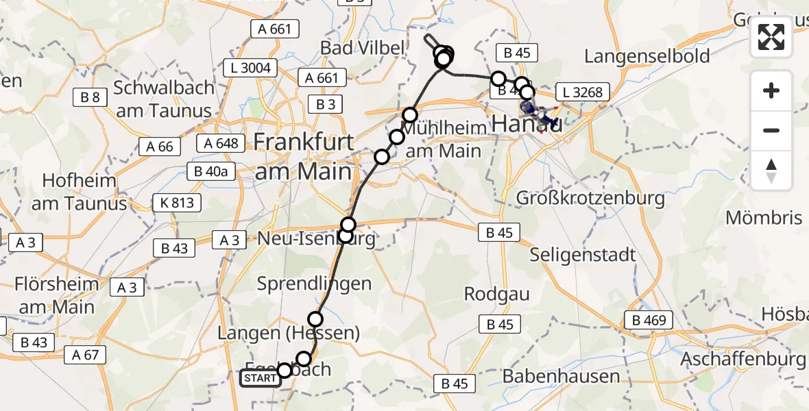 Flugroute Polizeihubschrauber Flughafen Frankfurt-Egelsbach - Hanau, 05 Mai 2026, 16:24