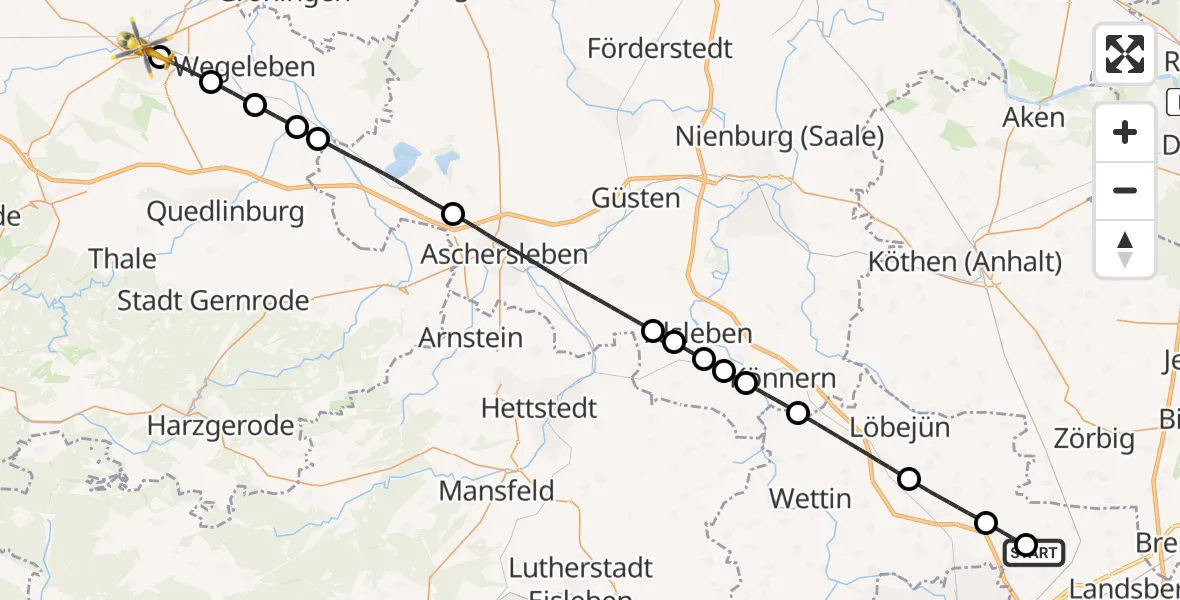 Flugroute Rettungshubschrauber Halle-Oppin Flugplatz - Halberstadt, 05 Mai 2026, 16:32