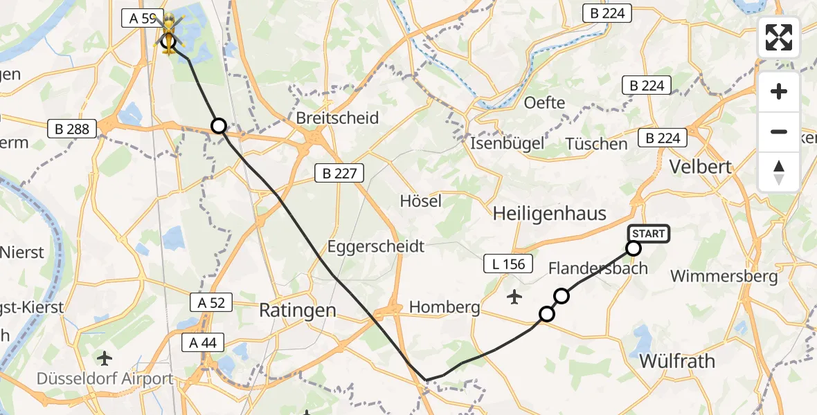 Flugroute Rettungshubschrauber Velbert - Duisburg Air Rescue Hubschrauberlandeplatz (Christoph 9), 05 Mai 2026, 16:45