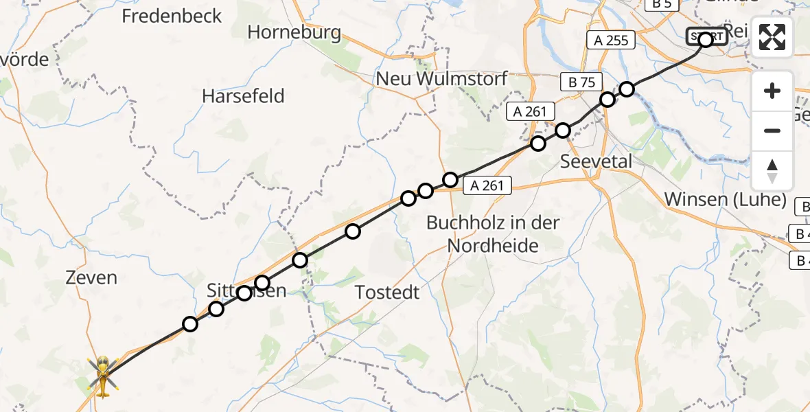 Flugroute Rettungshubschrauber Christoph Hansa ADAC Hubschrauberlandeplatz - Gyhum, 05 Mai 2026, 16:52