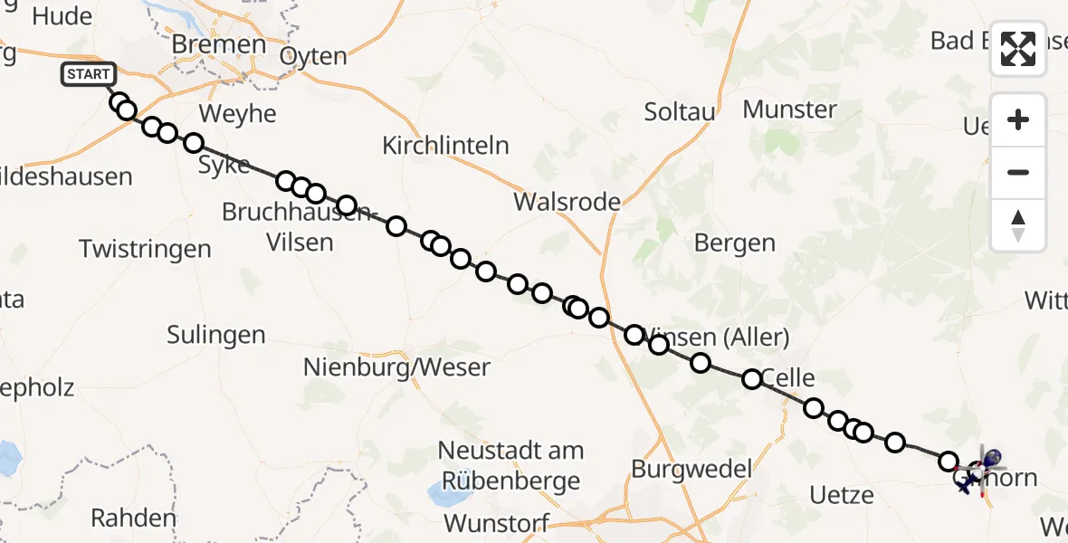 Flugroute Polizeihubschrauber Ganderkesee - Gifhorn Bundespolizei Hubschrauberlandeplatz, 05 Mai 2026, 16:54