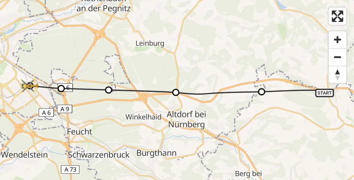 Flugroute Rettungshubschrauber Lauterhofen - Nürnberg South Hospital, 05 Mai 2026, 16:59