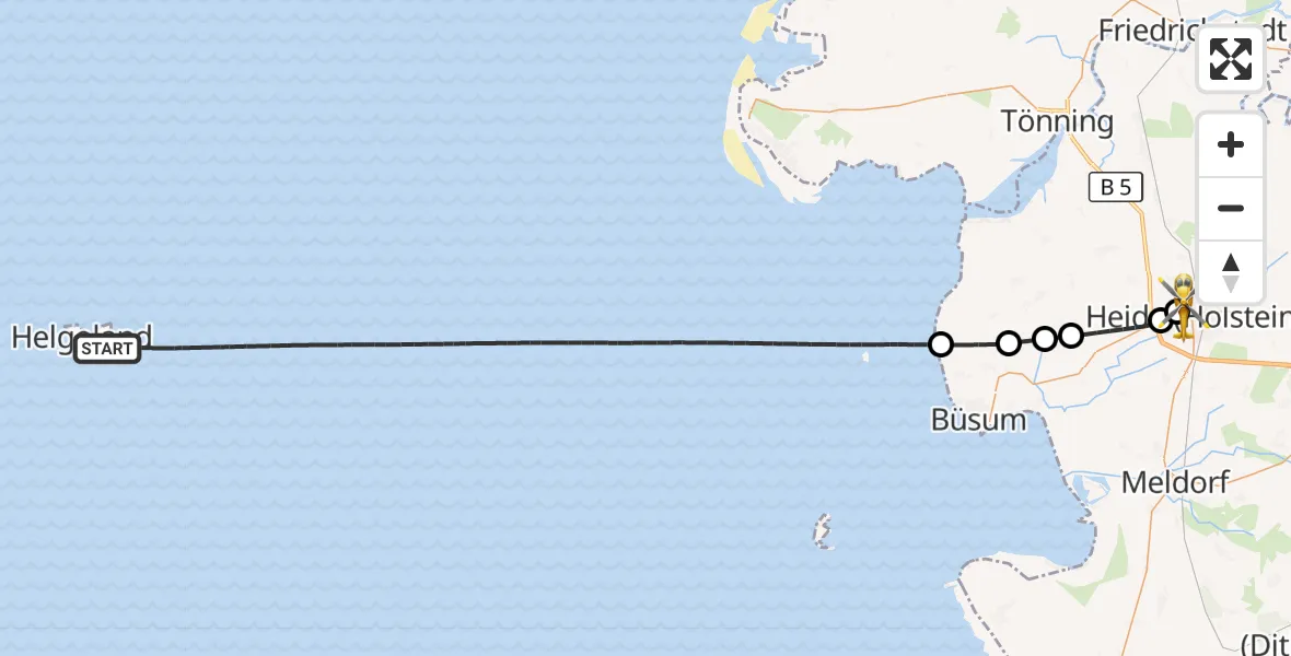 Flugroute Rettungshubschrauber North Sea - Heide, 05 Mai 2026, 17:07
