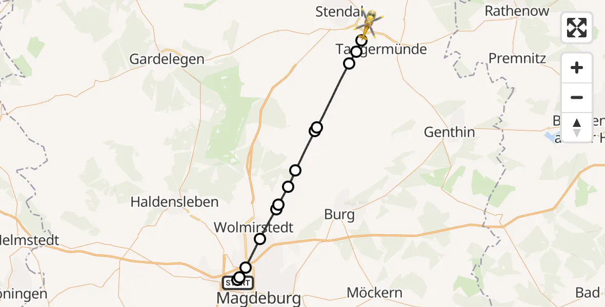 Flugroute Rettungshubschrauber Magdeburg Hospital - Tangermünde, 05 Mai 2026, 17:19