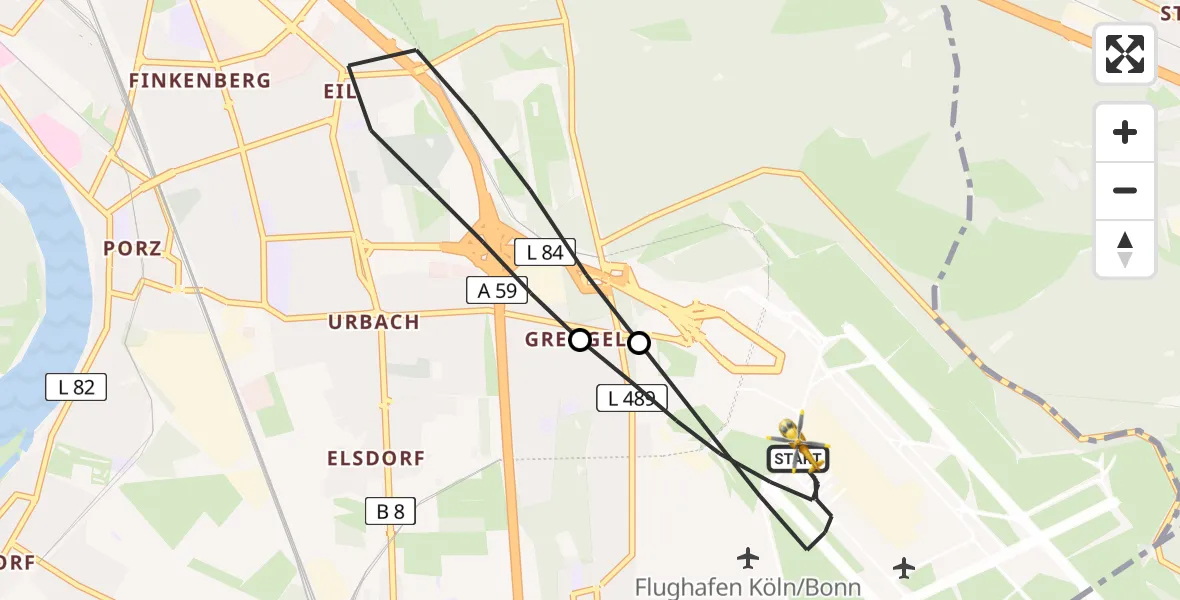Flugroute Rettungshubschrauber Köln Bonn Flughafen - Köln Bonn Flughafen, 05 Mai 2026, 17:25