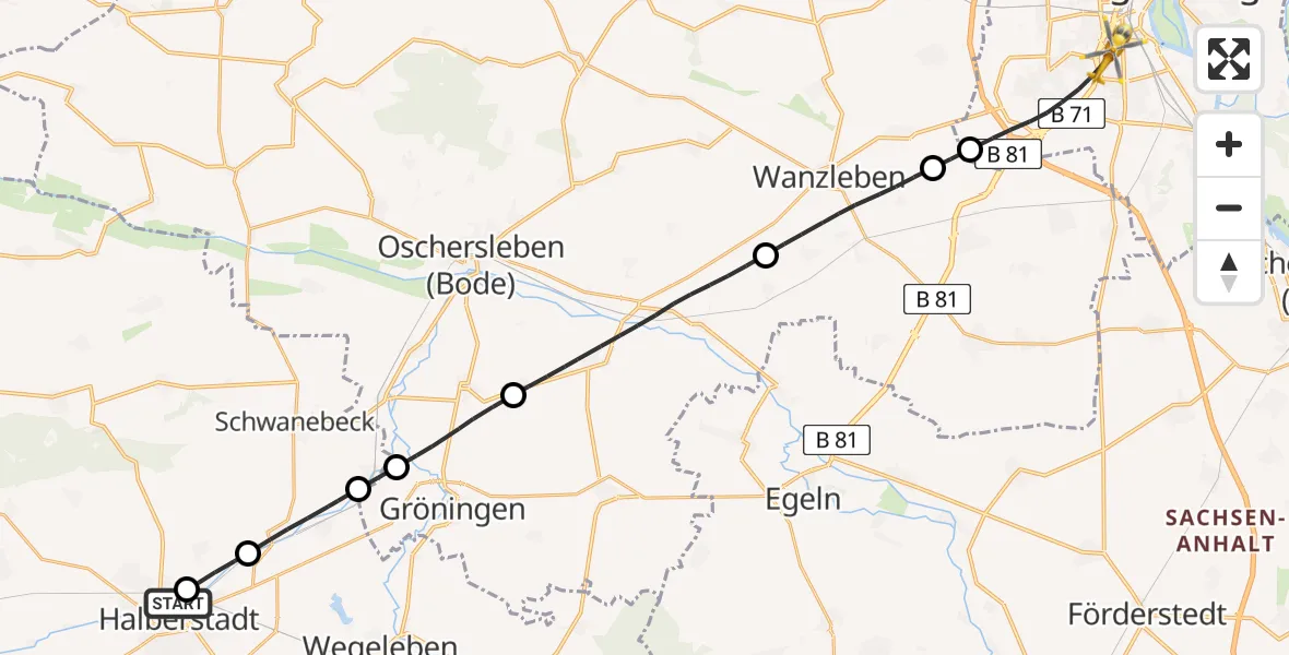 Flugroute Rettungshubschrauber AMEOS Hospital Sankt Salvator Halberstadt - Magdeburg, 05 Mai 2026, 17:33