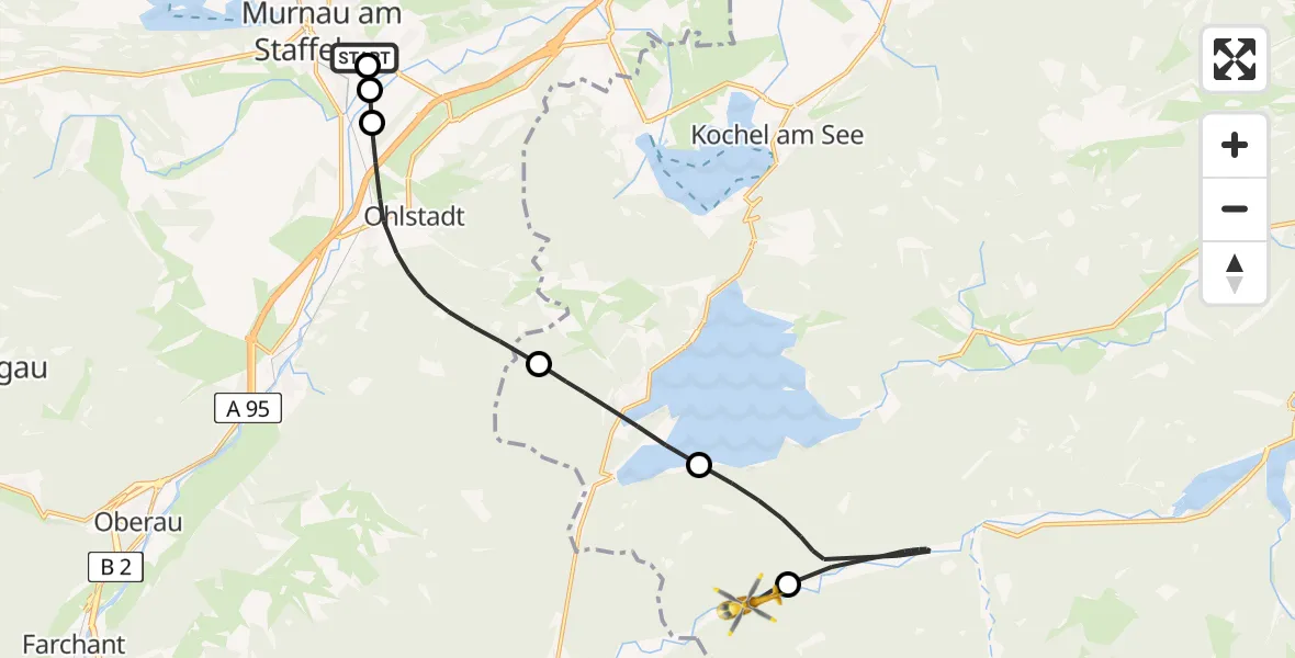 Flugroute Rettungshubschrauber Murnau Accident Hospital - Lenggries, 05 Mai 2026, 17:56