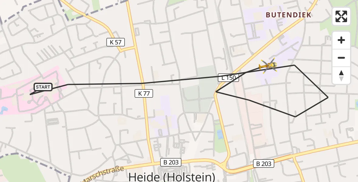 Flugroute Rettungshubschrauber Heide - Heide, 05 Mai 2026, 17:57