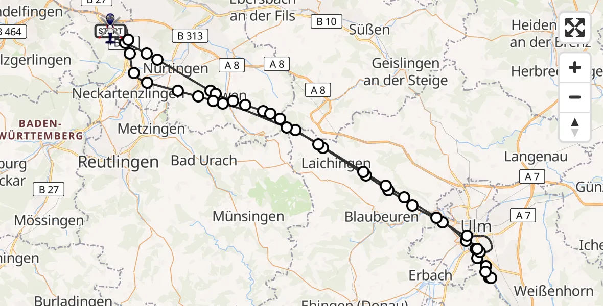 Flugroute Polizeihubschrauber Flughafen Stuttgart - Flughafen Stuttgart, 05 Mai 2026, 18:05