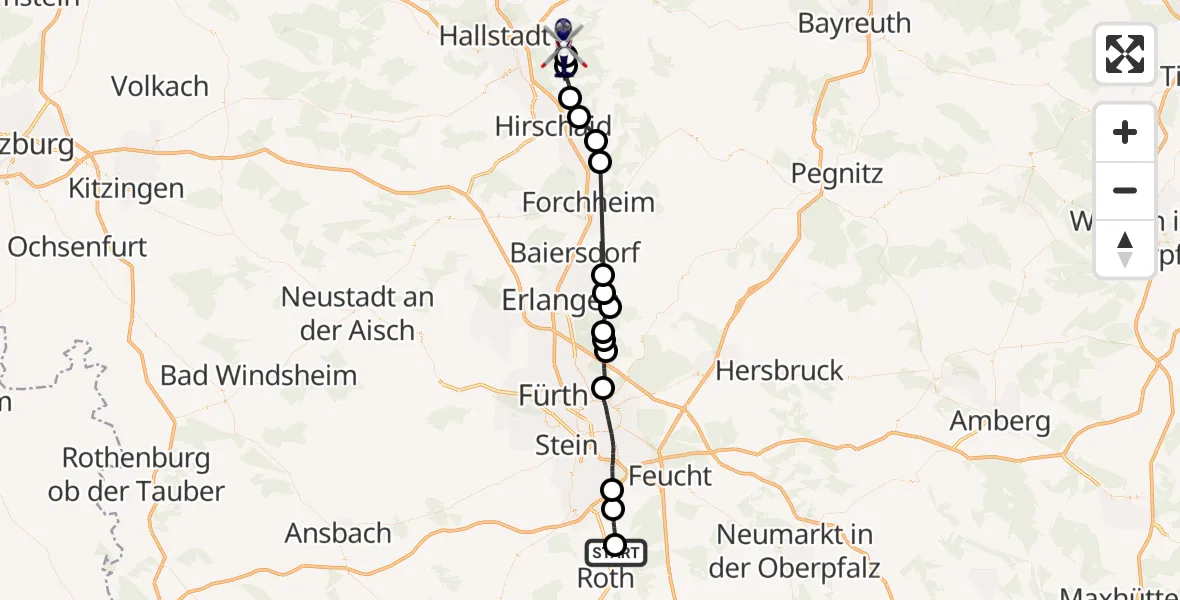 Flugroute Polizeihubschrauber Roth - Litzendorf, 05 Mai 2026, 18:28