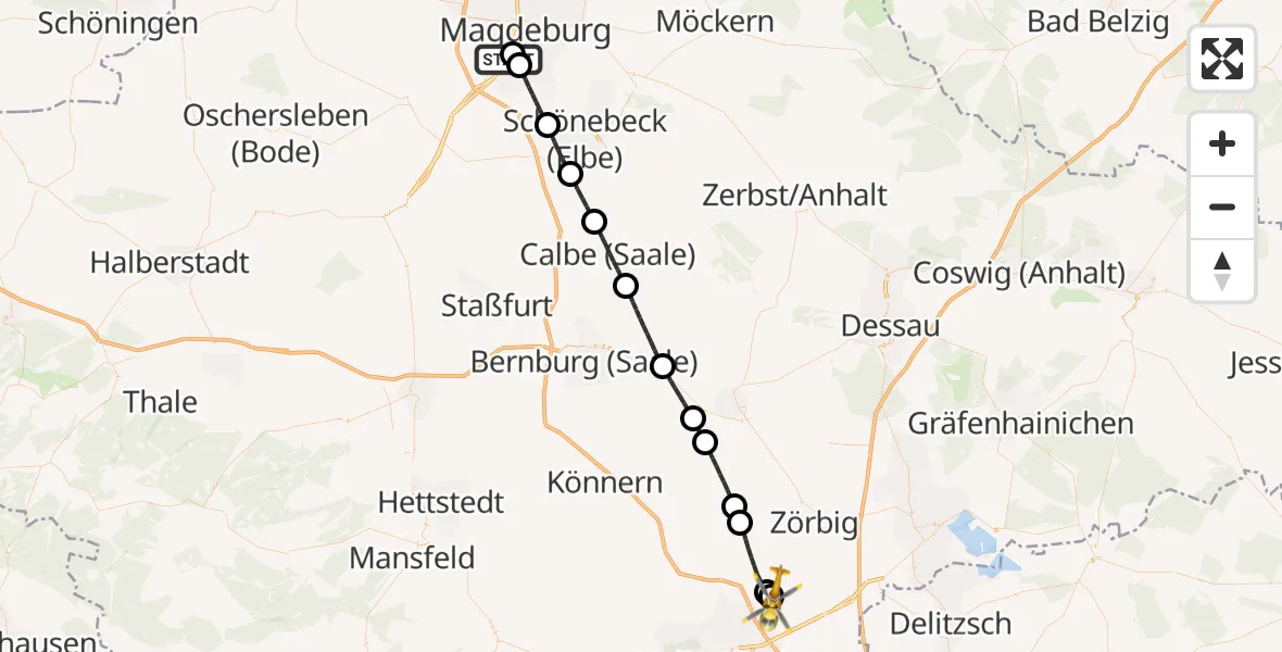 Flugroute Rettungshubschrauber Magdeburg - Halle-Oppin Flugplatz, 05 Mai 2026, 18:36