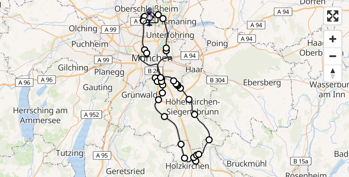 Flugroute Polizeihubschrauber Oberschleißheim - Oberschleißheim, 05 Mai 2026, 18:53