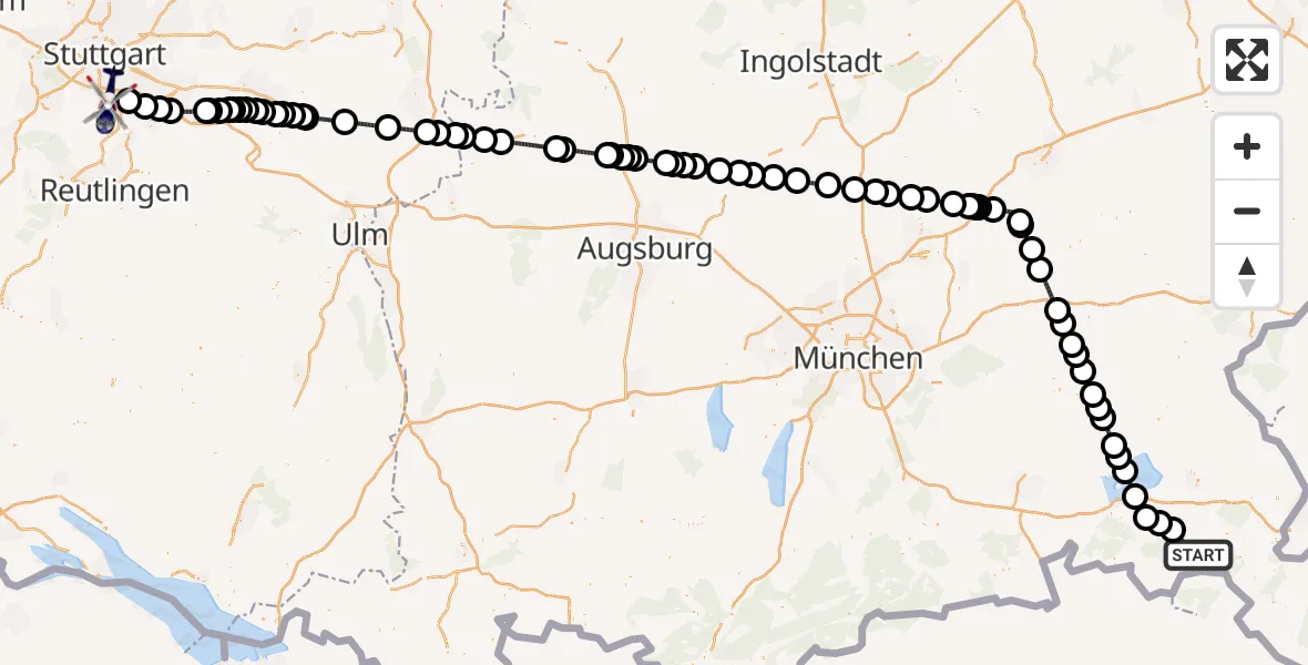 Flugroute Polizeihubschrauber Ruhpolding - Flughafen Stuttgart, 05 Mai 2026, 19:20