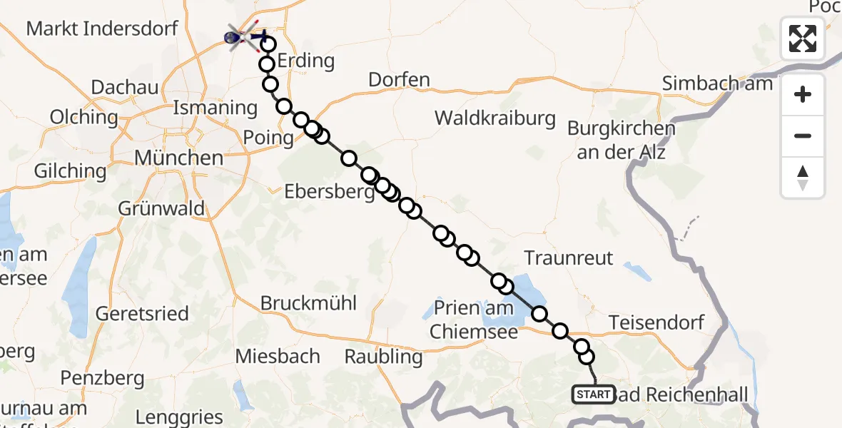 Flugroute Polizeihubschrauber Ruhpolding - München Flughafen, 05 Mai 2026, 19:41