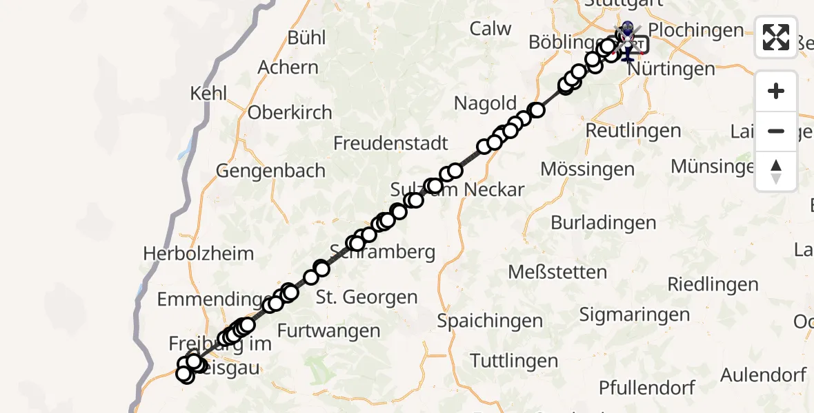 Flugroute Polizeihubschrauber Flughafen Stuttgart - Flughafen Stuttgart, 05 Mai 2026, 21:20