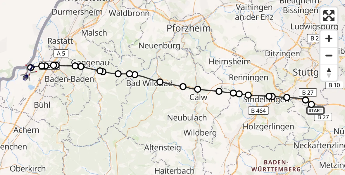 Flugroute Polizeihubschrauber Flughafen Stuttgart - Karlsruhe Baden-Baden Flughafen, 05 Mai 2026, 21:39