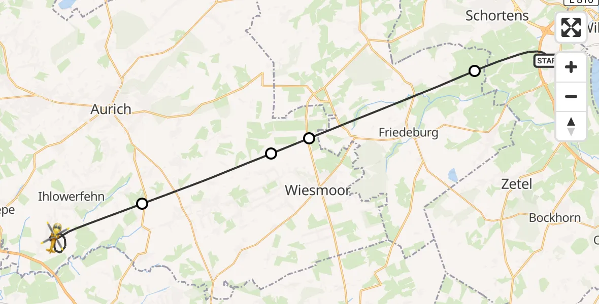 Flugroute Rettungshubschrauber Sande - Ihlow, 05 Mai 2026, 22:35