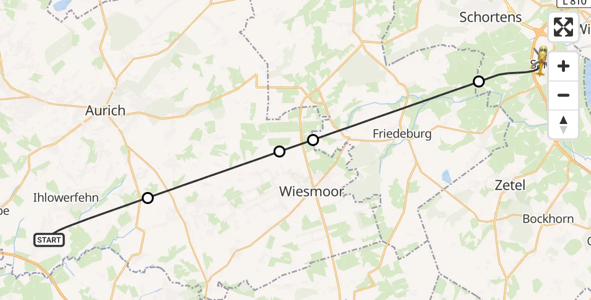 Flugroute Rettungshubschrauber Ihlow - Sande, 05 Mai 2026, 23:20
