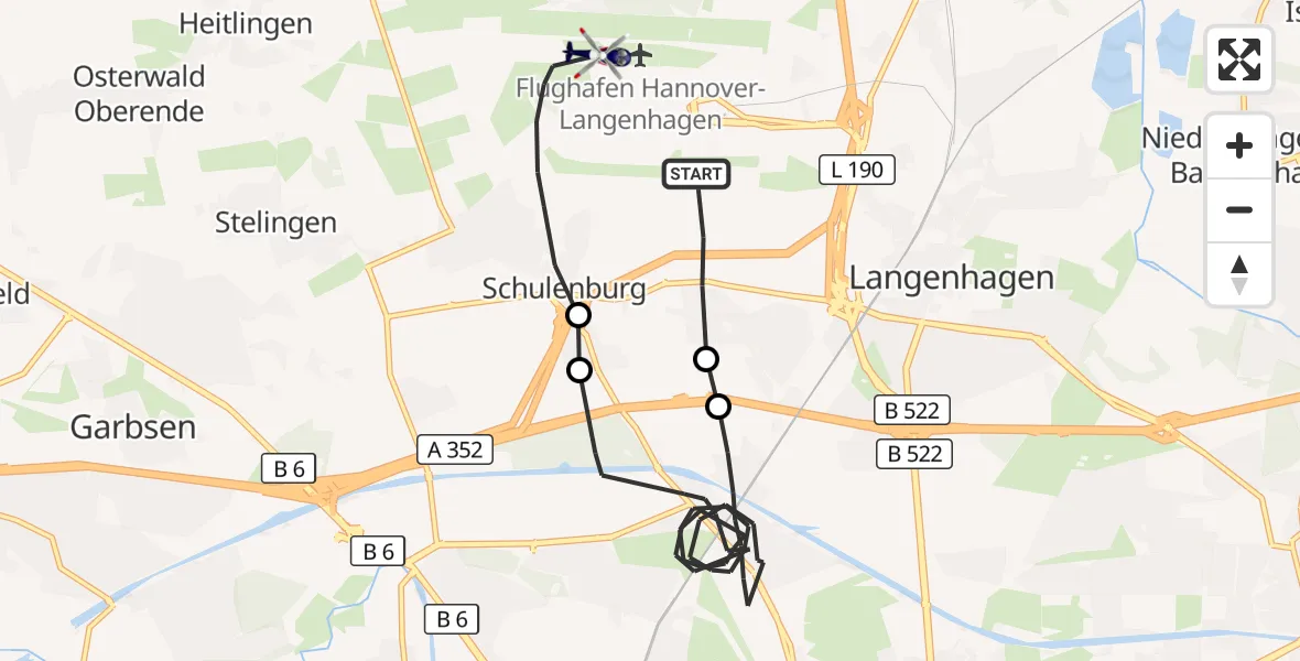 Flugroute Polizeihubschrauber Flughafen Hannover - Flughafen Hannover, 06 Mai 2026, 00:50