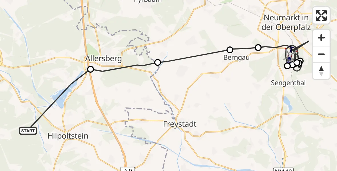 Flugroute Polizeihubschrauber Roth - Neumarkt i.d.OPf., 06 Mai 2026, 00:53