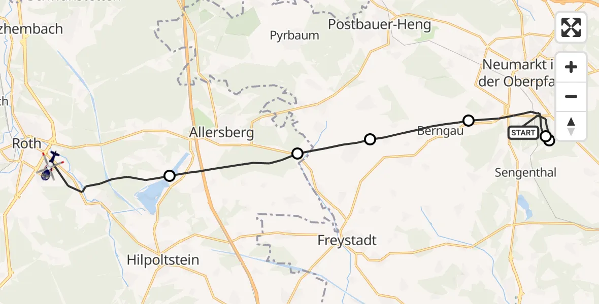 Flugroute Polizeihubschrauber Neumarkt i.d.OPf. - Roth, 06 Mai 2026, 01:33