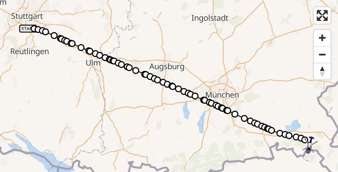 Flugroute Polizeihubschrauber Flughafen Stuttgart - Ruhpolding, 06 Mai 2026, 03:52