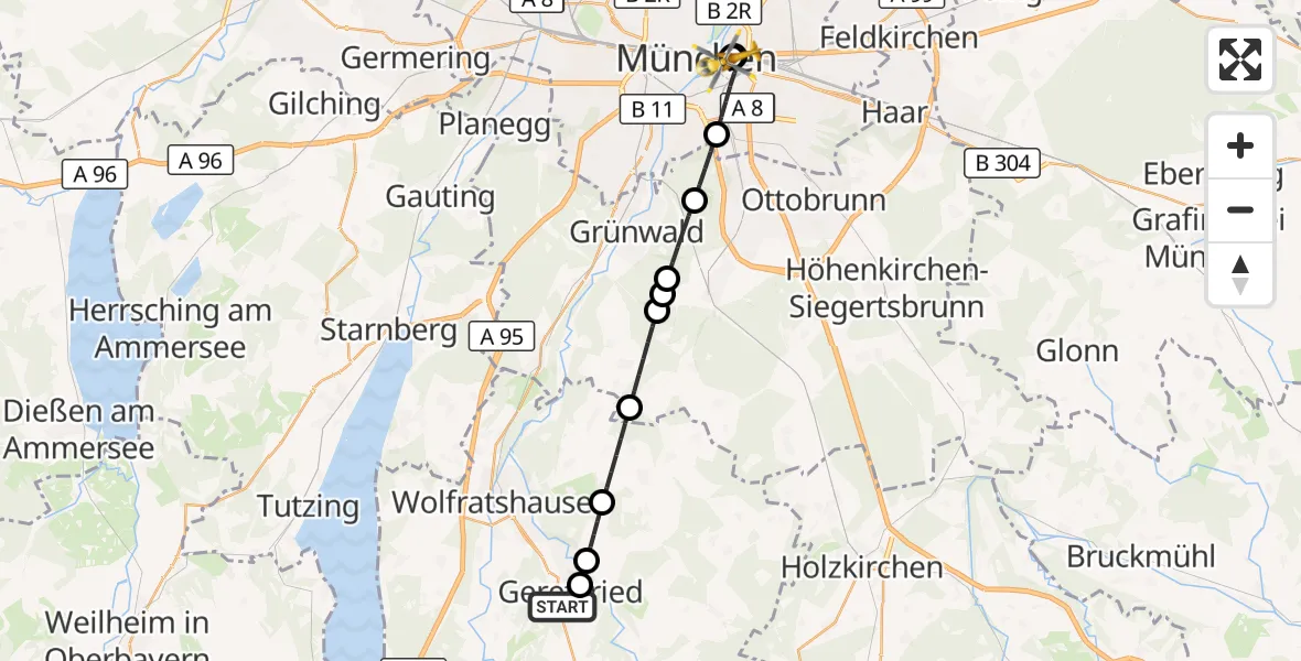 Flugroute Rettungshubschrauber Geretsried - Rechts der Isar University Hospital, 06 Mai 2026, 04:23
