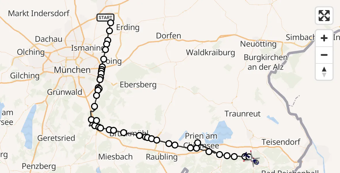 Flugroute Polizeihubschrauber München Flughafen - Ruhpolding, 06 Mai 2026, 05:23