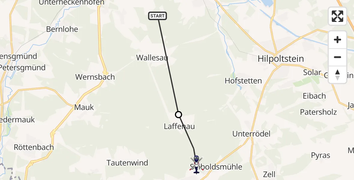 Flugroute Polizeihubschrauber Roth - Heideck, 06 Mai 2026, 05:53