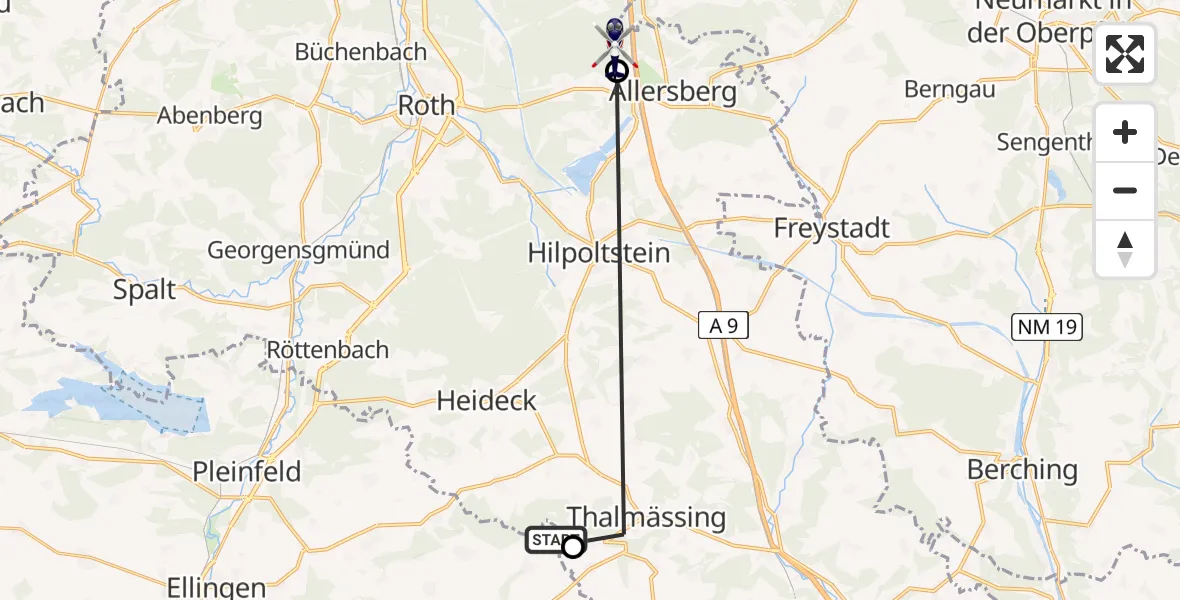 Flugroute Polizeihubschrauber Bergen - Allersberg, 06 Mai 2026, 05:58