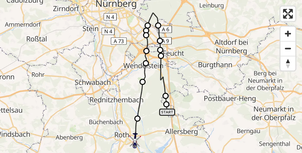 Flugroute Polizeihubschrauber Roth - Roth, 06 Mai 2026, 06:06