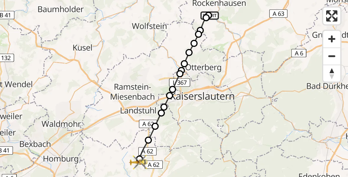 Flugroute Rettungshubschrauber Imsweiler UL - Schauerberg, 06 Mai 2026, 06:24