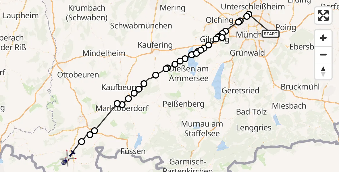 Flugroute Polizeihubschrauber München - Blaichach, 06 Mai 2026, 06:26