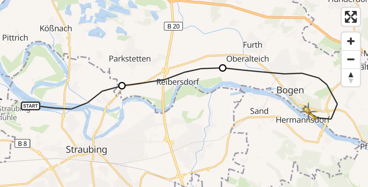 Flugroute Rettungshubschrauber Straubing - Bogen, 06 Mai 2026, 06:31