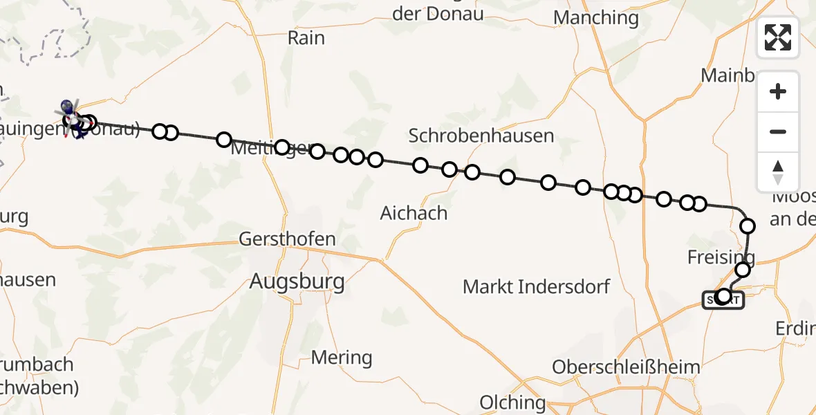Flugroute Polizeihubschrauber München Flughafen - Dillingen a.d.Donau, 06 Mai 2026, 06:36