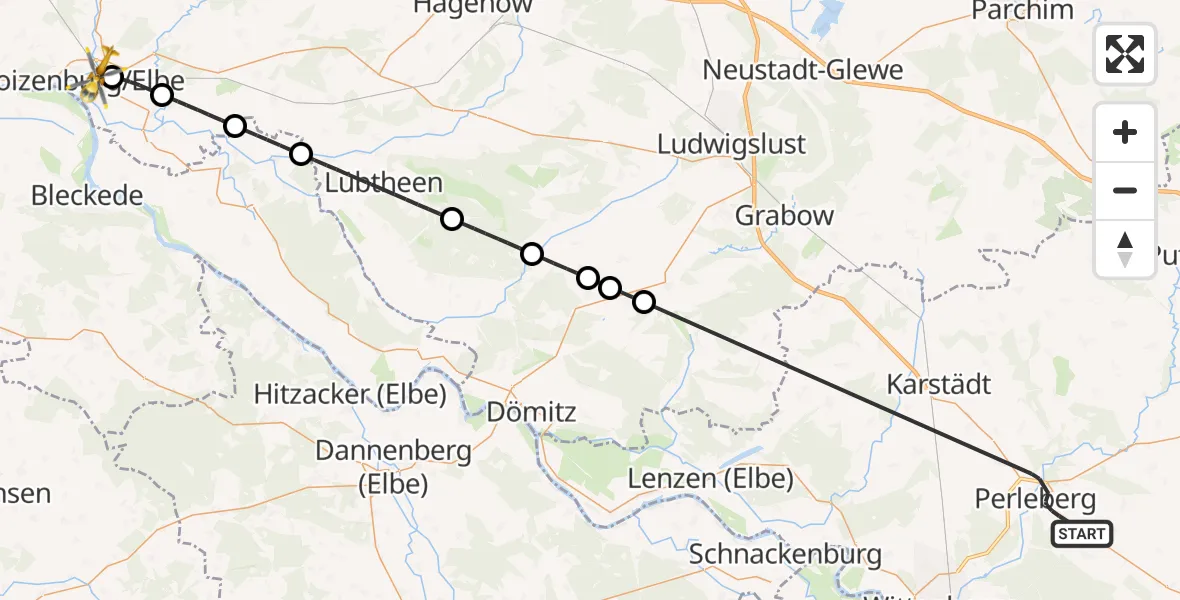 Flugroute Rettungshubschrauber Perleberg - Boizenburg/Elbe, 06 Mai 2026, 06:41