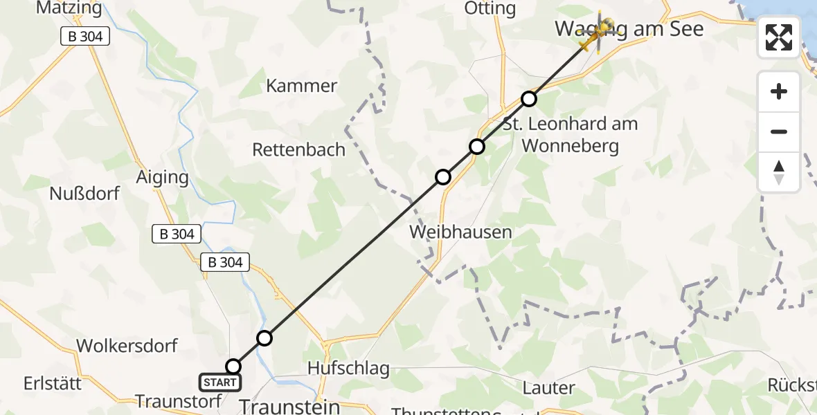 Flugroute Rettungshubschrauber Traunstein Hospital - Waging a.See, 06 Mai 2026, 07:19