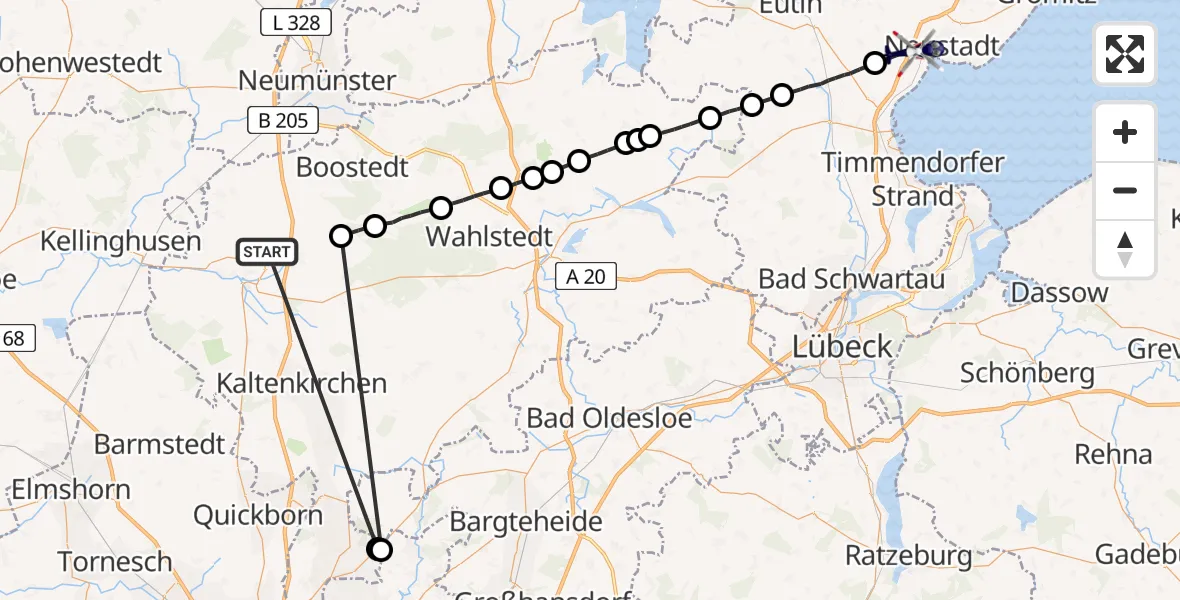 Flugroute Polizeihubschrauber Bad Bramstedt - Sierksdorf, 06 Mai 2026, 07:43
