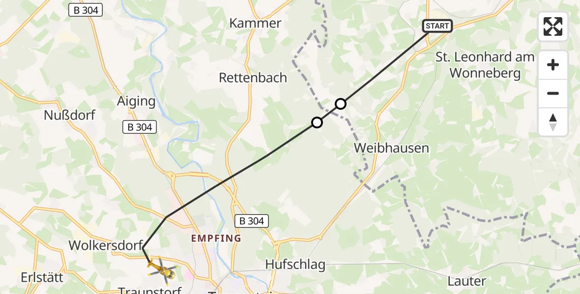 Flugroute Rettungshubschrauber Waging a.See - Traunstein, 06 Mai 2026, 07:52