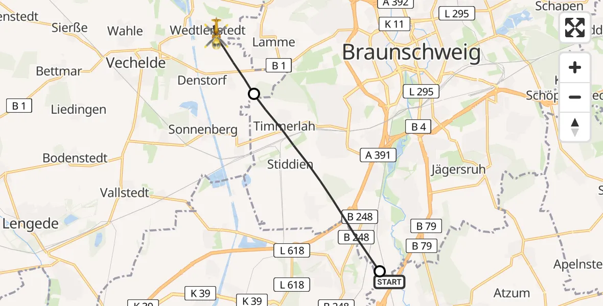Flugroute Rettungshubschrauber Wolfenbüttel - Vechelde, 06 Mai 2026, 07:54