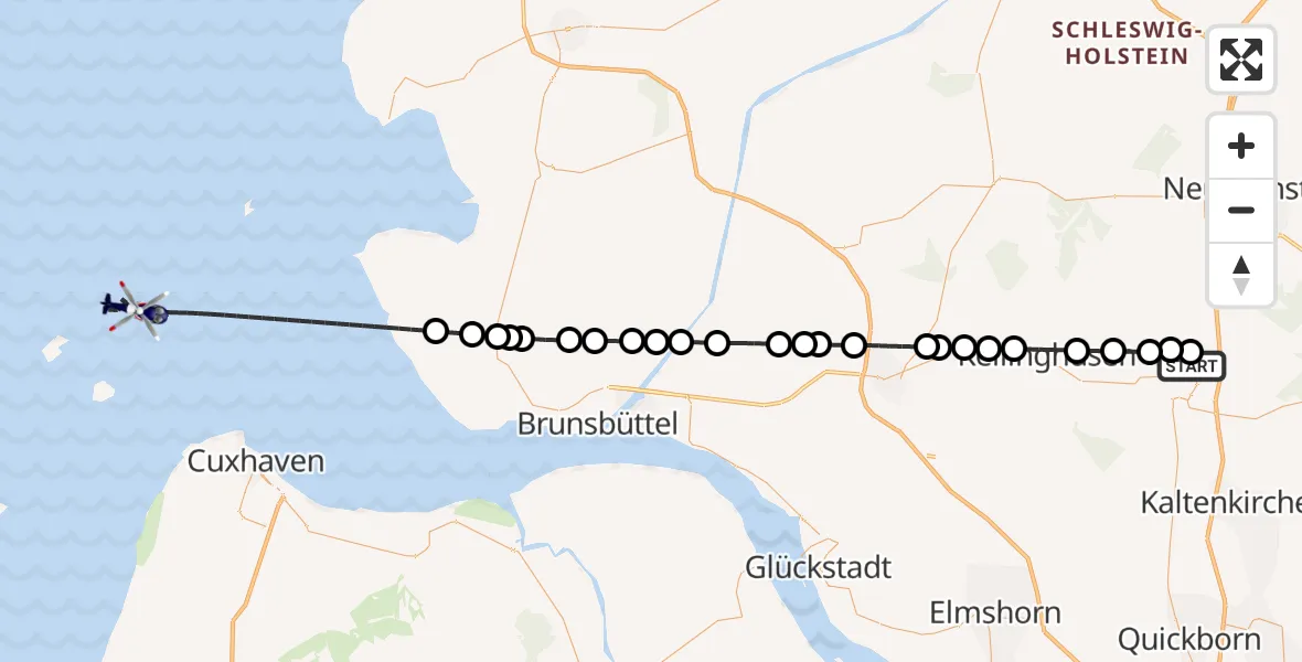 Flugroute Polizeihubschrauber Bad Bramstedt Hubschrauberlandeplatz - Friedrichskoog, 06 Mai 2026, 08:01
