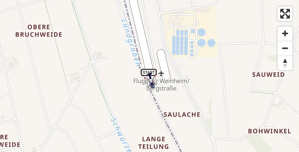 Flugroute Polizeihubschrauber Weinheim/Bergstraße Flugplatz - Weinheim/Bergstraße Flugplatz, 06 Mai 2026, 08:09