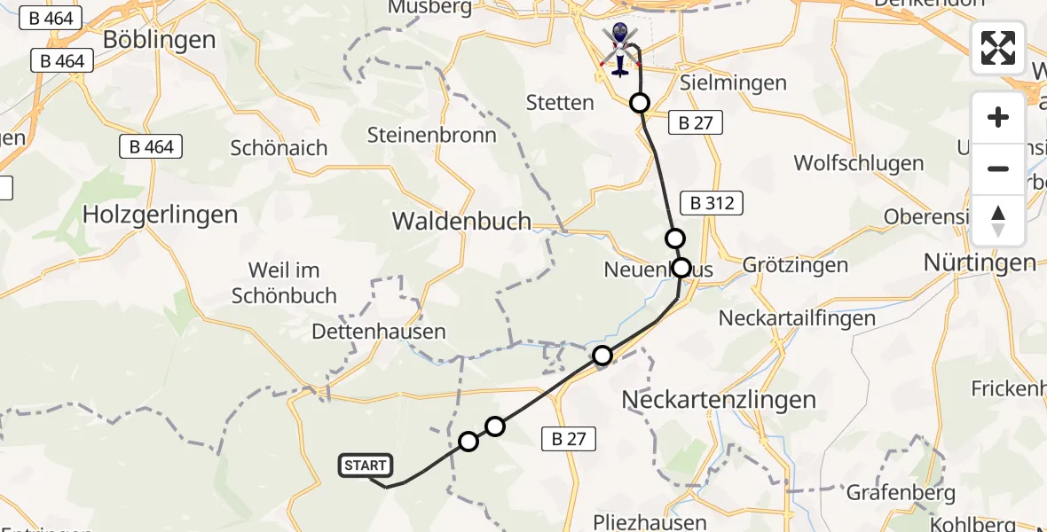 Flugroute Polizeihubschrauber Tübingen - Flughafen Stuttgart, 06 Mai 2026, 08:09