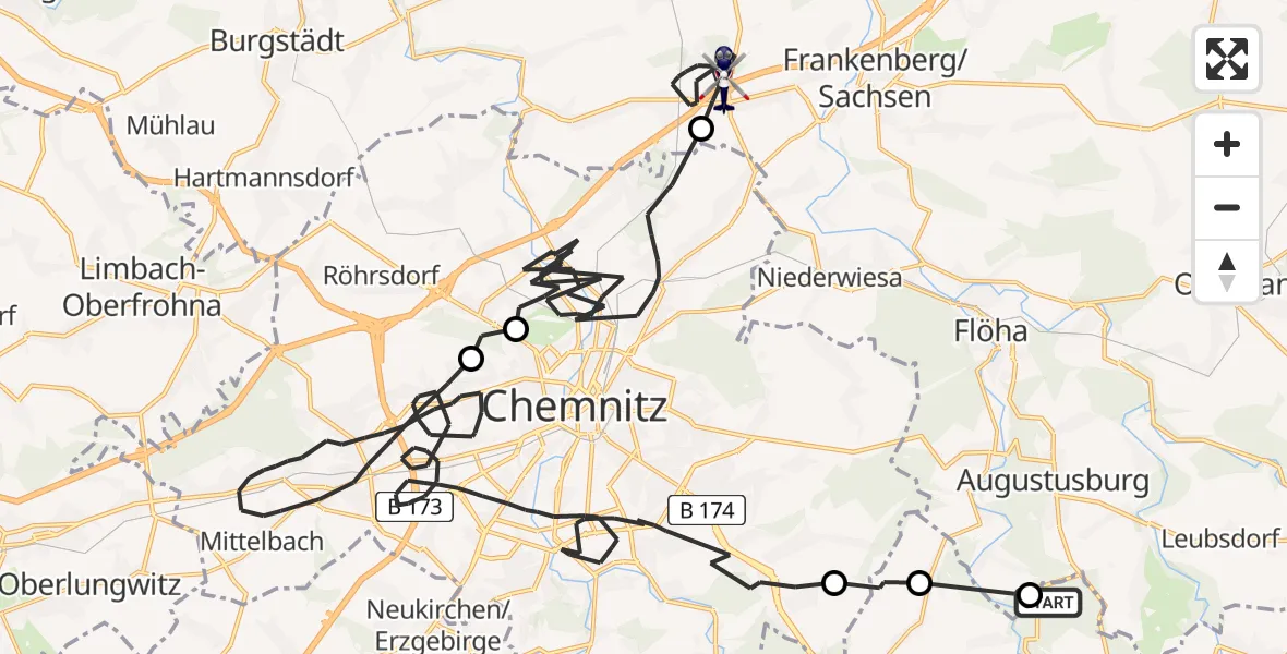 Flugroute Polizeihubschrauber Grünhainichen - Lichtenau, 06 Mai 2026, 08:18