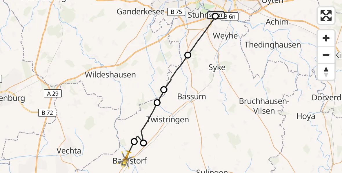 Flugroute Rettungshubschrauber Bremen - Barnstorf, 06 Mai 2026, 08:21