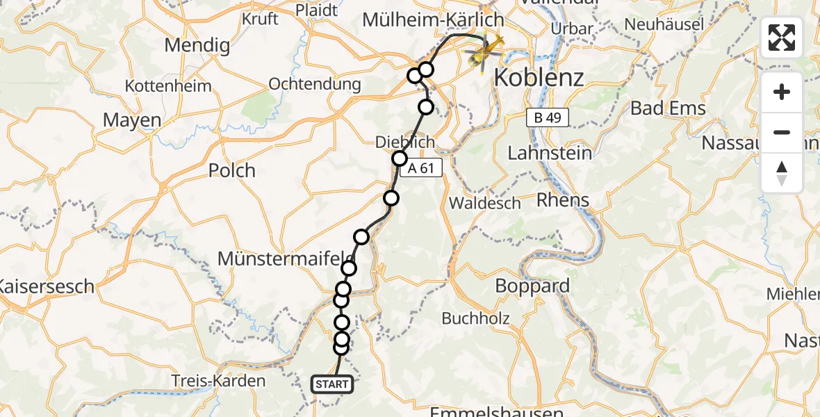 Flugroute Rettungshubschrauber Macken - Koblenz, 06 Mai 2026, 08:27