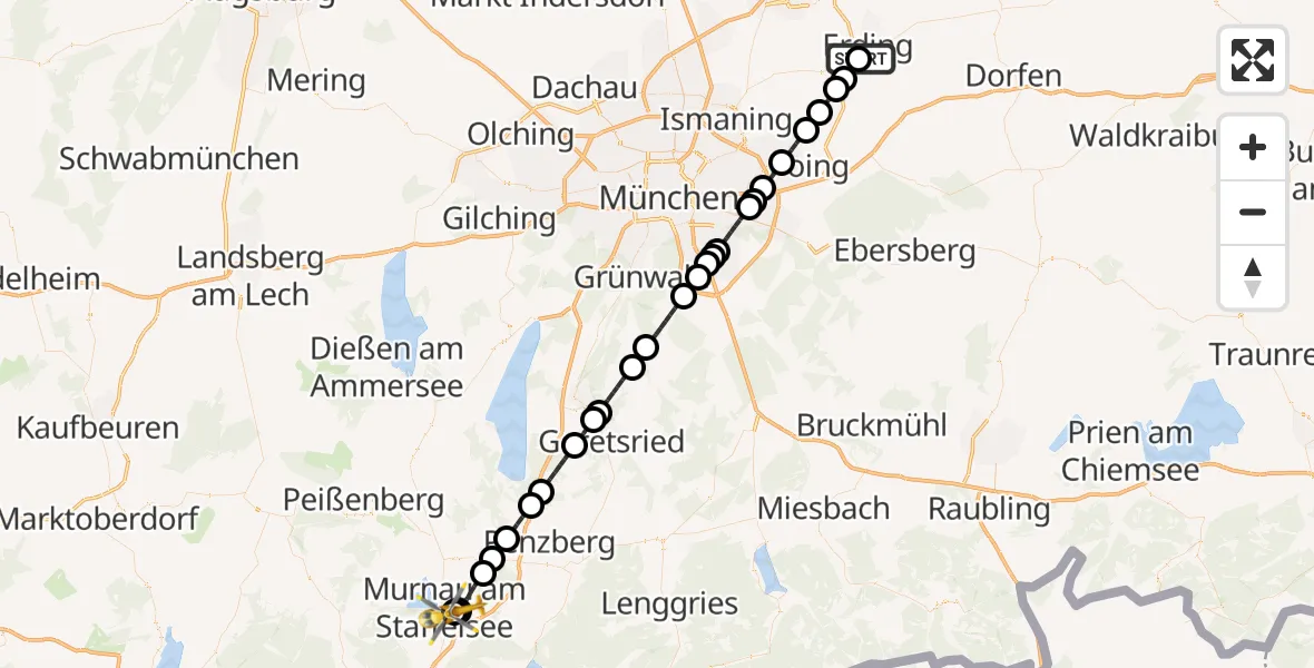 Flugroute Rettungshubschrauber Erding District Hospital - Murnau Accident Hospital, 06 Mai 2026, 08:33
