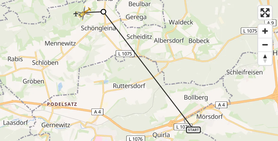 Flugroute Rettungshubschrauber Möckern - Jena-Schöngleina Flugplatz, 06 Mai 2026, 08:37