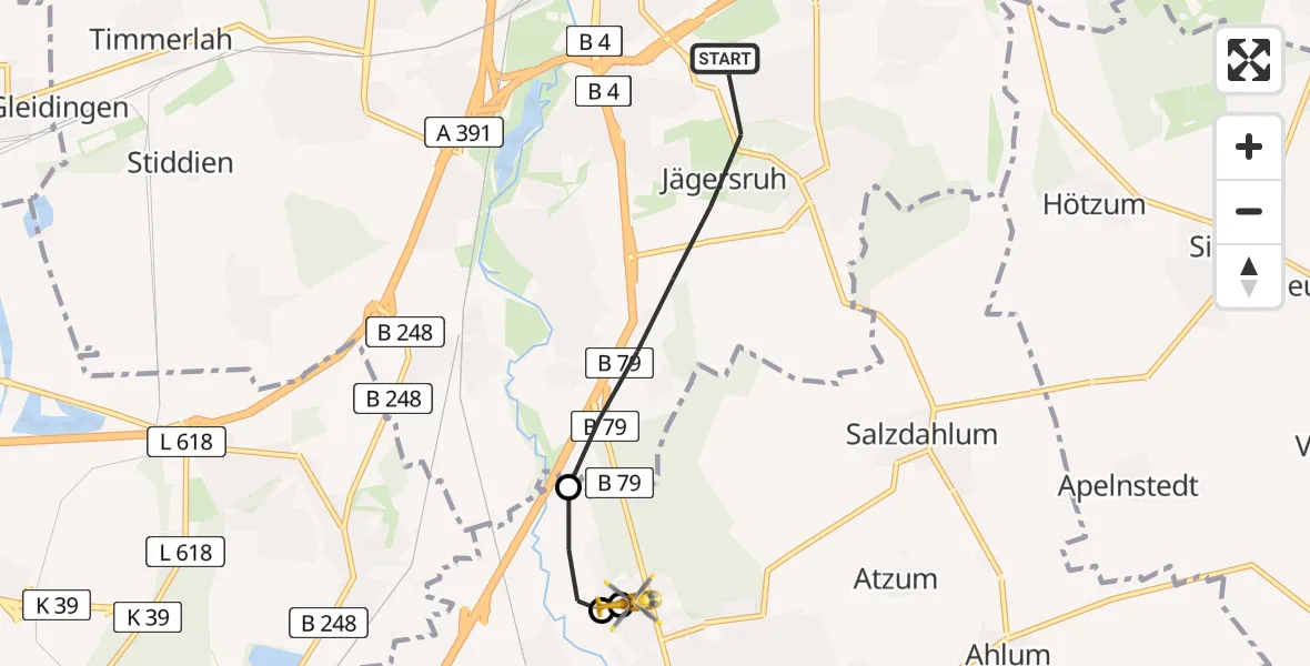 Flugroute Rettungshubschrauber Braunschweig - Wolfenbüttel Municipal Hospital Heliport (Christoph 30), 06 Mai 2026, 08:42