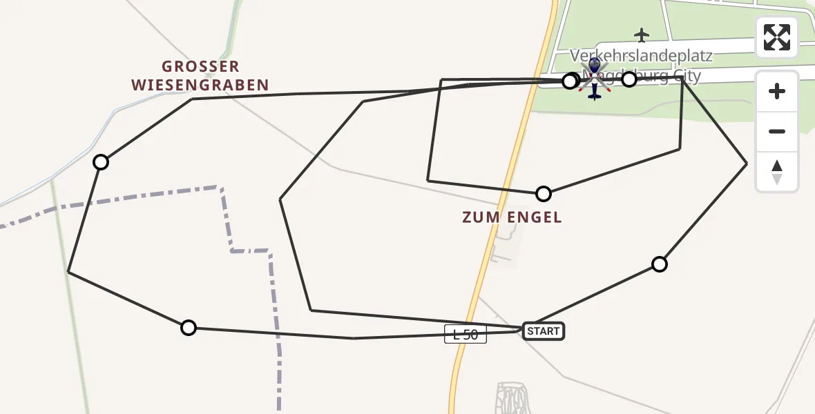 Flugroute Polizeihubschrauber Magdeburg - Magdeburg City Flugplatz, 06 Mai 2026, 08:53